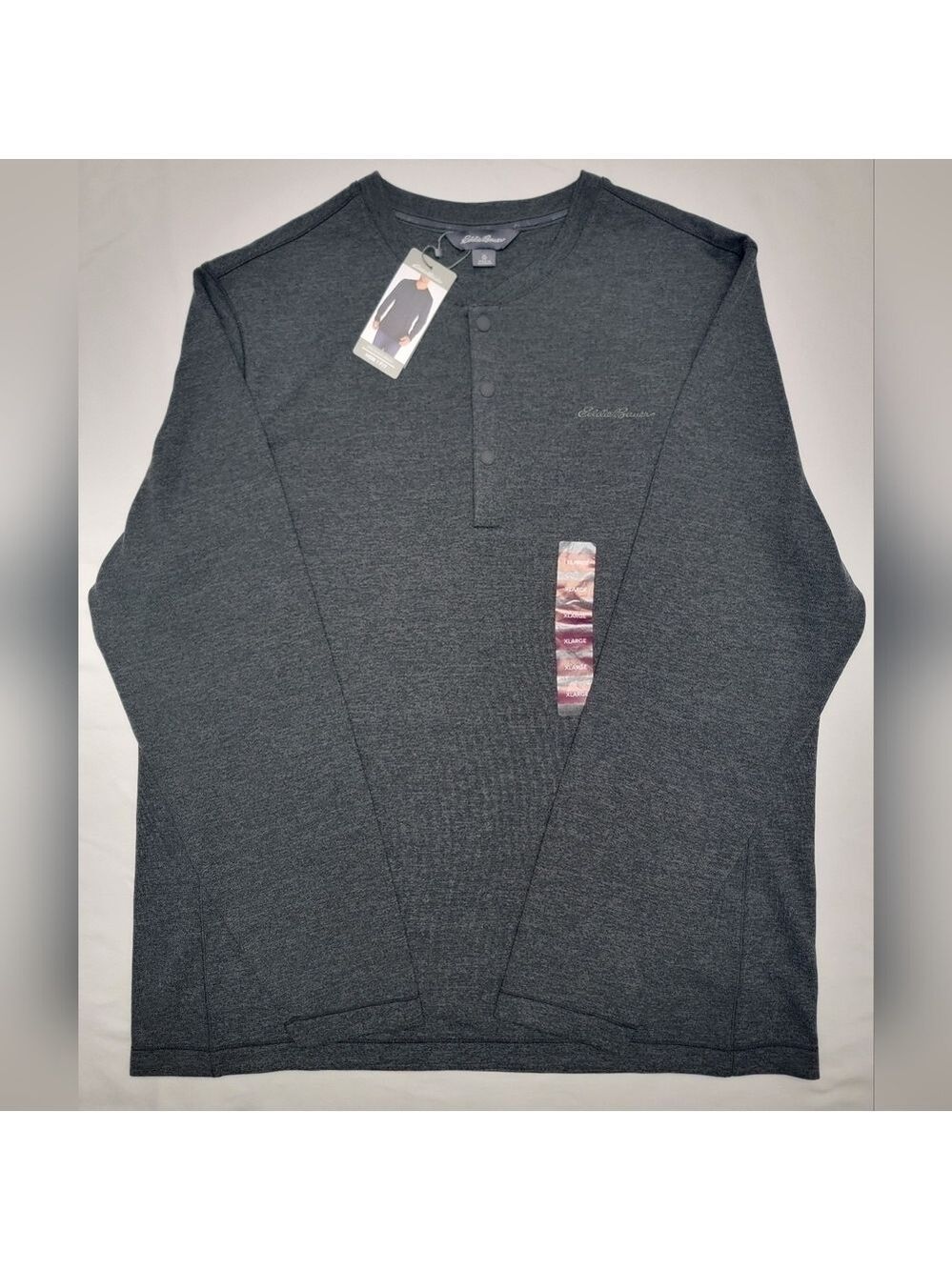 NWT Eddie Bauer Henley Shirt Mens XL Gray Knit Top Long Sleeve Wicking Midlayer